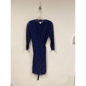 Diane von Furstenberg Dress Womens 6 Navy Blue Lace Wrap Sheath Cocktail Party